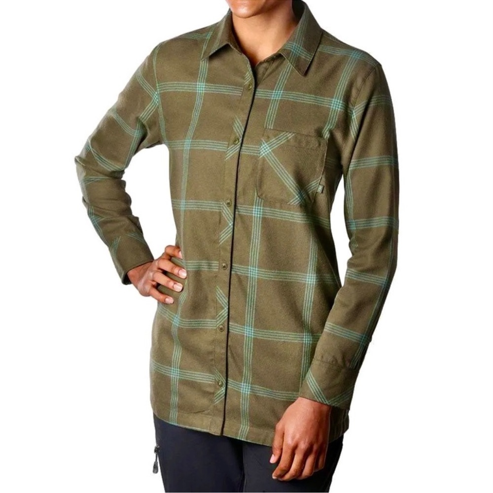 Outdoor Research Cedar Cove Tunic Olive Green Blue Check Long Sleeve Button-S
